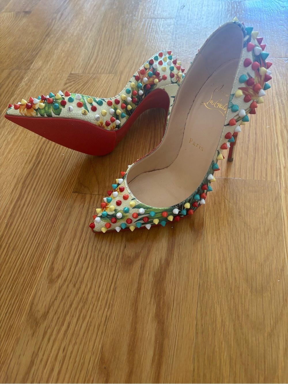 Christian Louboutin Hawaii Multicolor Follies Spike 120 Pointed Toe Pump 37.5